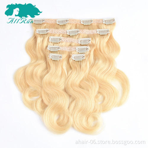 cheap real human natural blonde body wave curly hair extension on sale